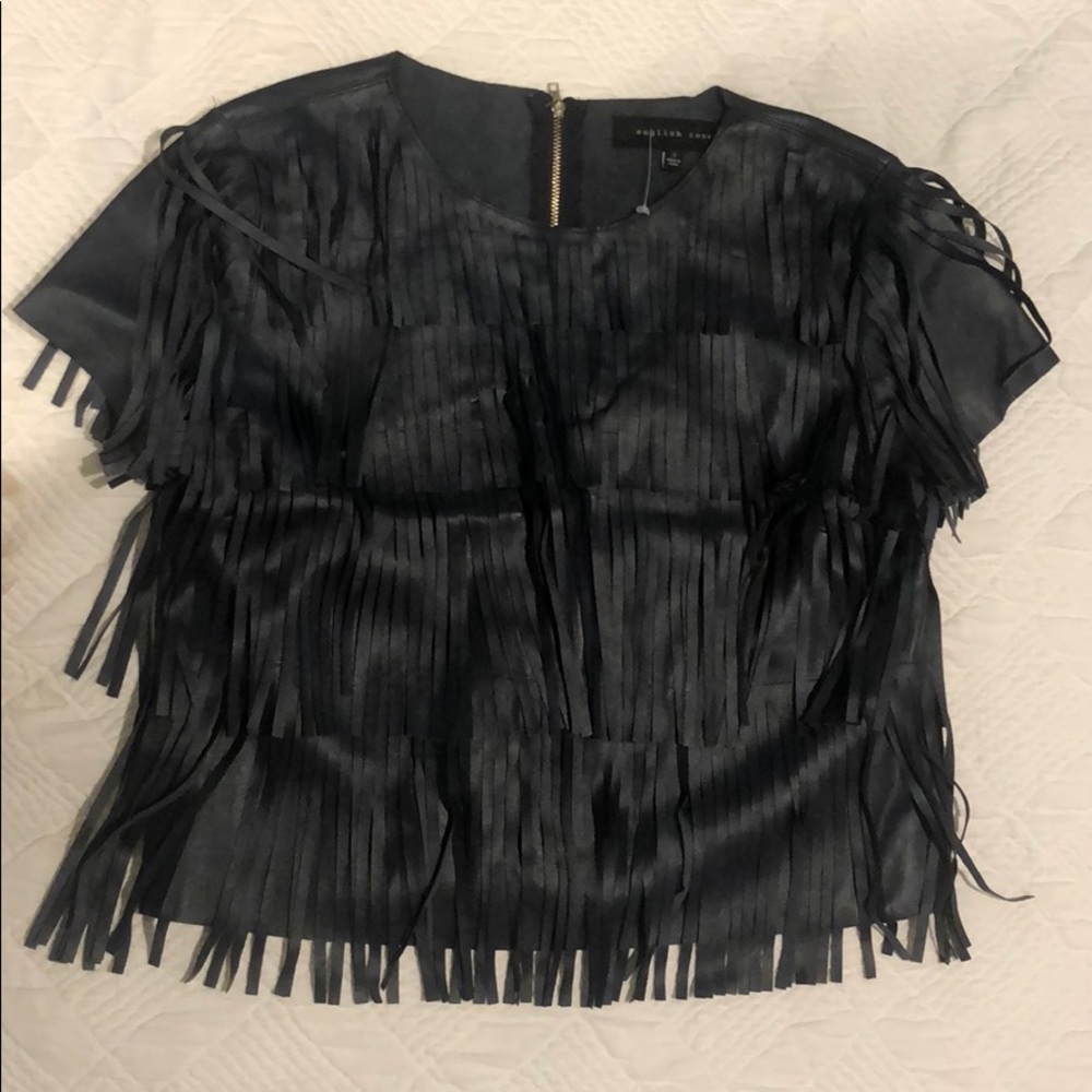 Navy blue fringe top